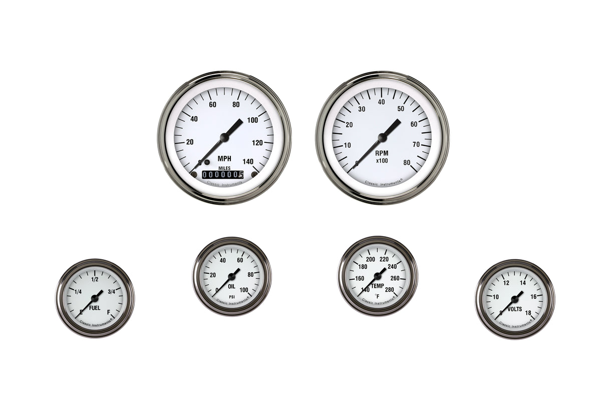 Classic Instruments White Hot Six Gauge Set 101 - WH101SLF