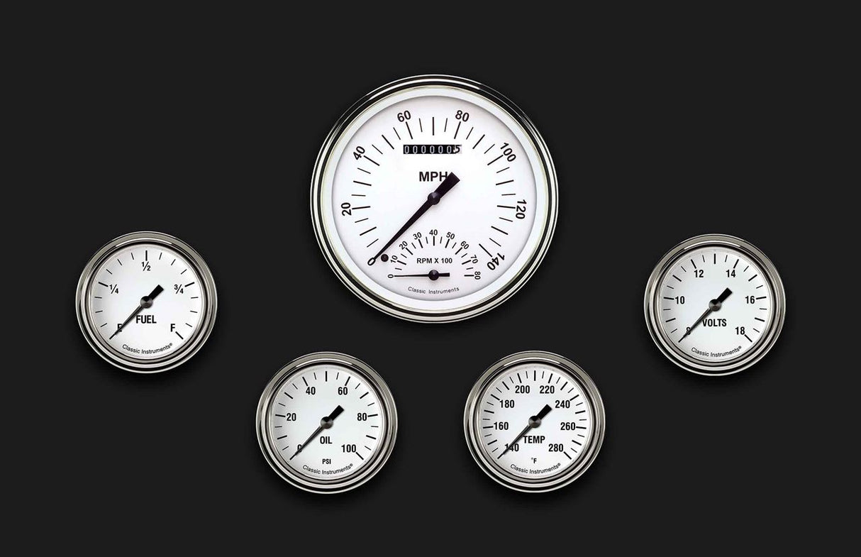 Classic Instruments White Hot Five Gauge Set 365 - WH365SLF