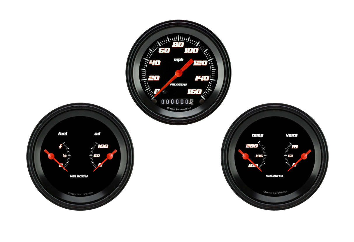 Classic Instruments Velocity Black Series Three Gauge Set - VS04BBLF