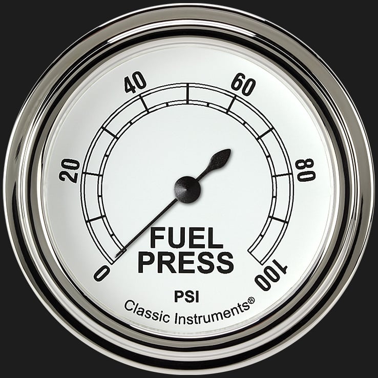 Classic Instruments Classic White 2 5/8" Fuel Pressure Gauge, 100 psi - CW346SLF