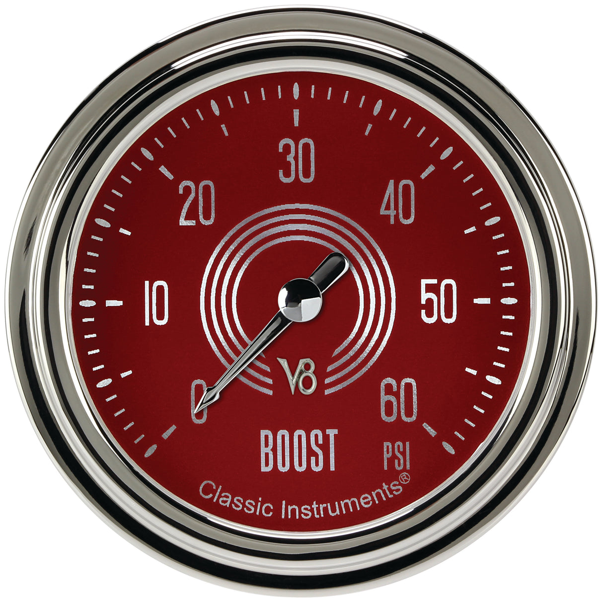 Classic Instruments V8 Red Steelie 2-5/8" Boost Gauge (60 PSI) - V8RS343SLC