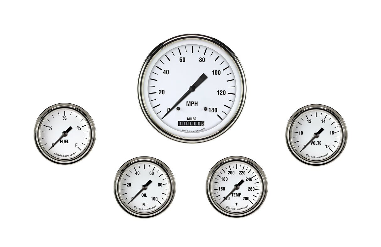 Classic Instruments White Hot Five Gauge Set 354 - WH354SLF