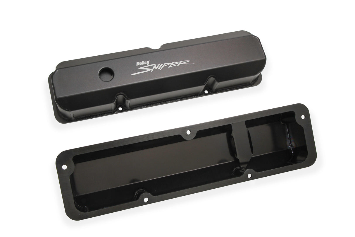 Holley 890001B Sniper Valve Cover - Fabricated Aluminum - Ford FE - Tall - Black Finish