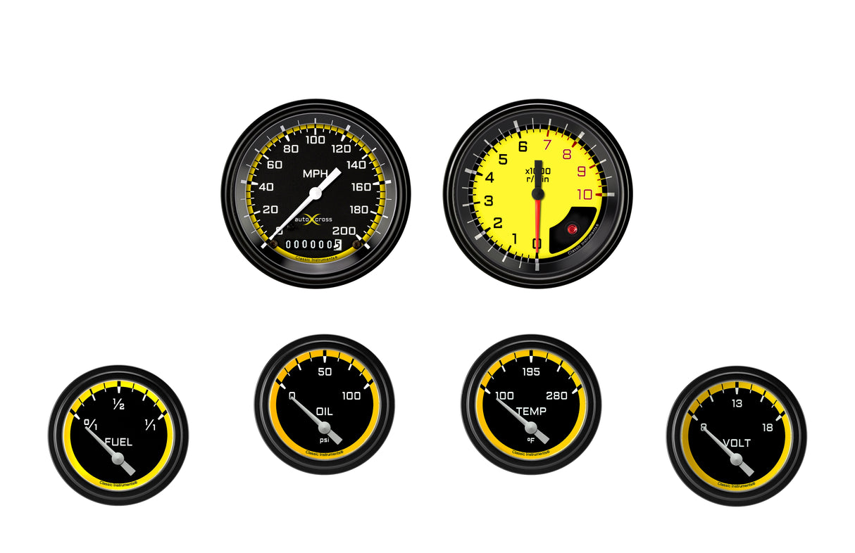 Classic Instruments AutoCross Yellow Six Gauge Set 201 - AX201YBLF