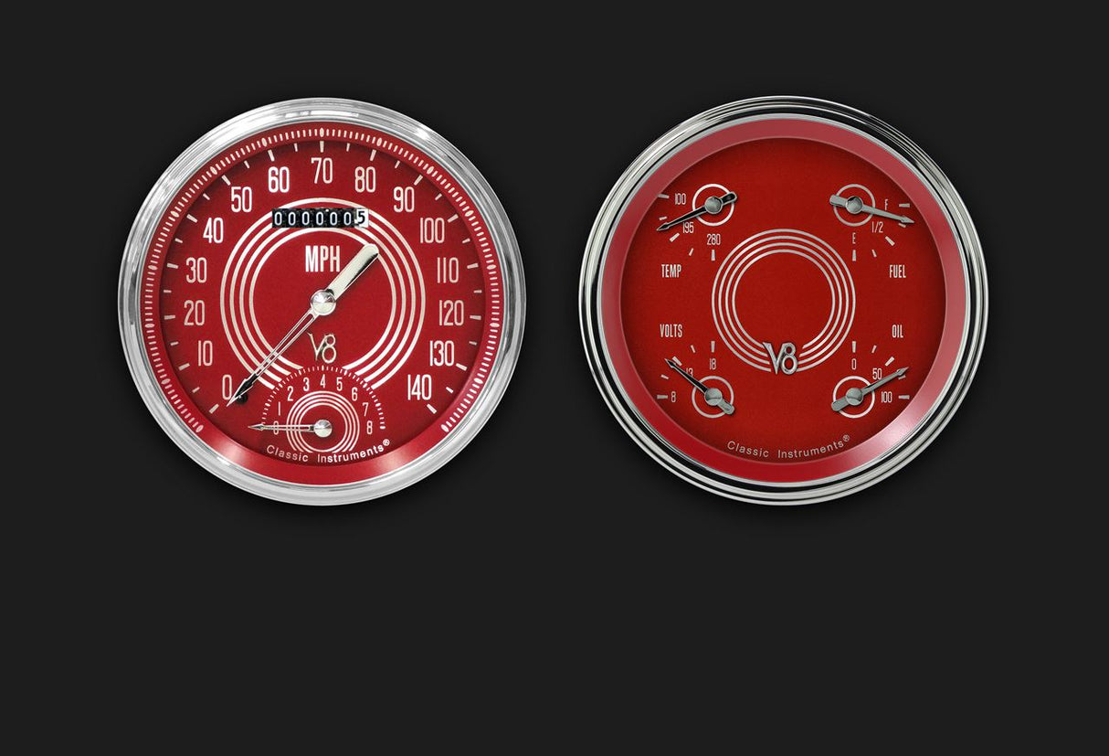 Classic Instruments V8 Red Steelie Series Two Gauge Set - V8RS62SLC