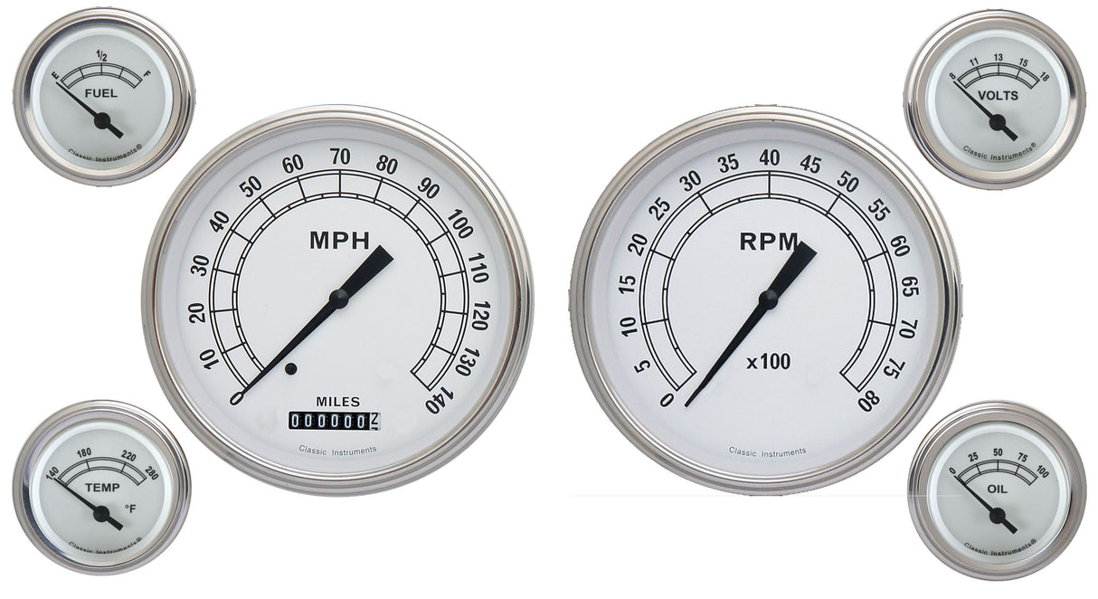 Classic Instruments CLASSIC WHITE 5IN SPEED, 5IN TACH, 2IN FTVO-G - CW51SLC
