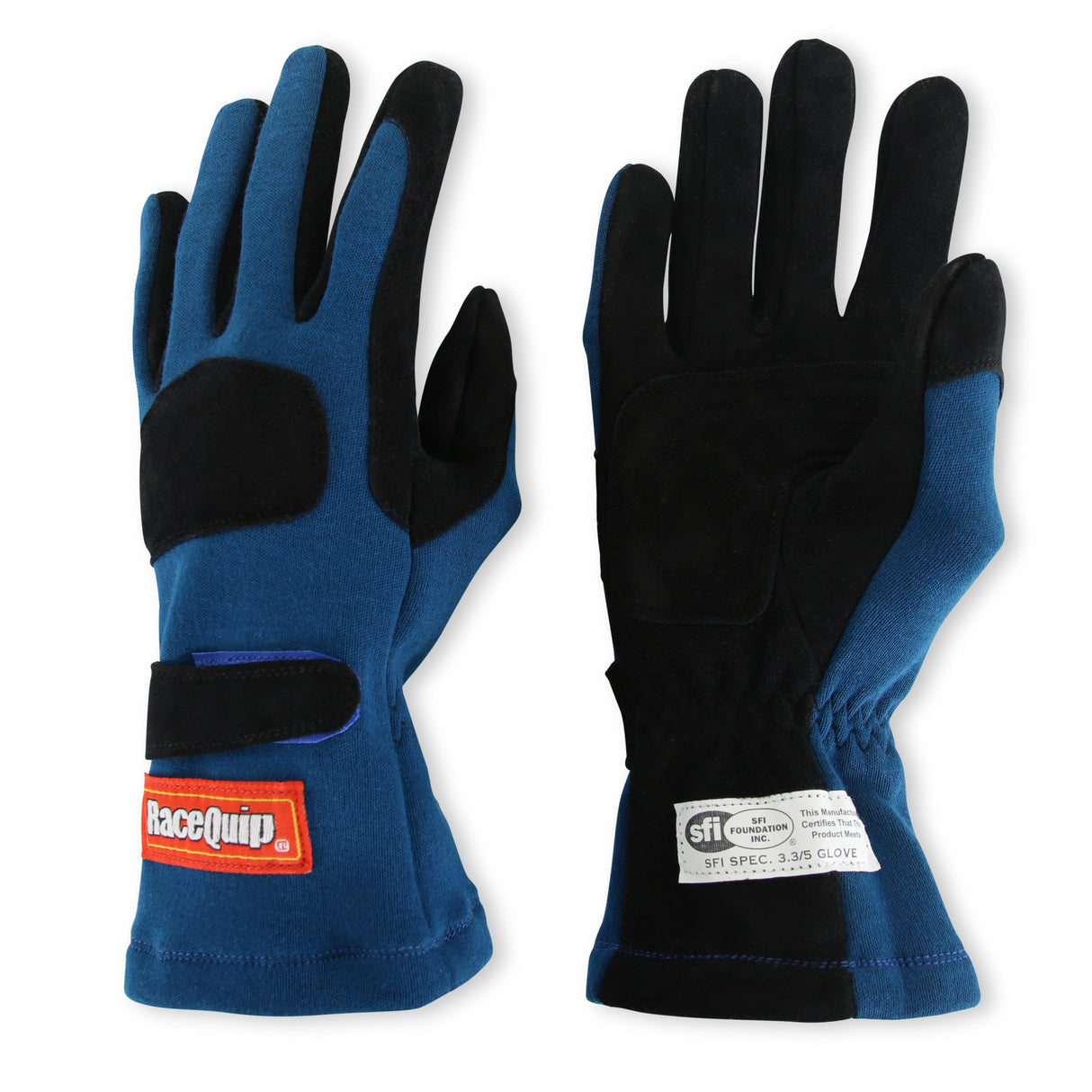 Racequip SFI 3.3/5 Blue / Black Short Gauntlet Nomex Race Gloves - Large - 355025RQP