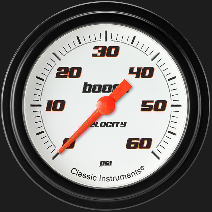 Classic Instruments Velocity White 2 5/8" Boost Gauge, 60 psi - VS343WBLF