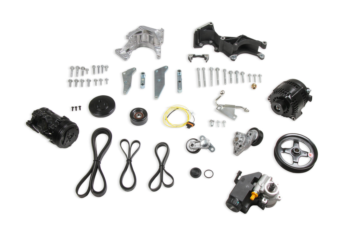 Holley 20-162BK Low-Mount LS Complete Accessory Drive System (Alt, P/S & A/C) - Black Finish