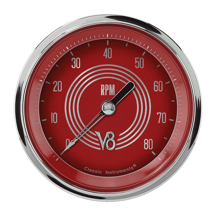 Classic Instruments V8 Red Steelie 3 3/8" Tachometer - V8RS80SHC