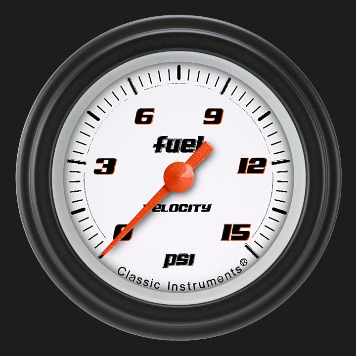 Classic Instruments Velocity White 2 1/8" Fuel Pressure Gauge, 15 psi - VS145WBLF