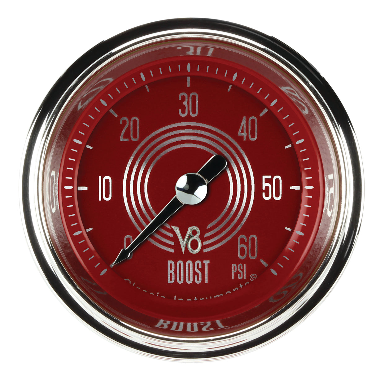 Classic Instruments V8 Red Steelie 2-1/8" Boost Gauge (60 PSI) - V8RS143SHC