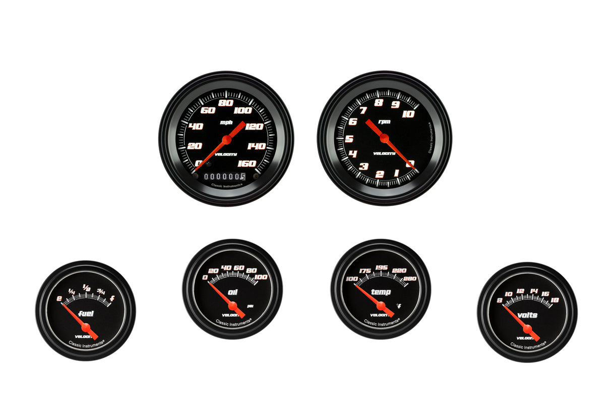 Classic Instruments Velocity Black Six Gauge Set 201 - VS201BBLF