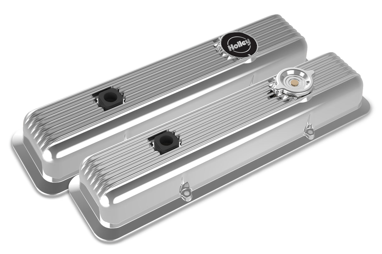 Holley 241-137 Valve Covers - Muscle Series - Finned - SBC - Polished