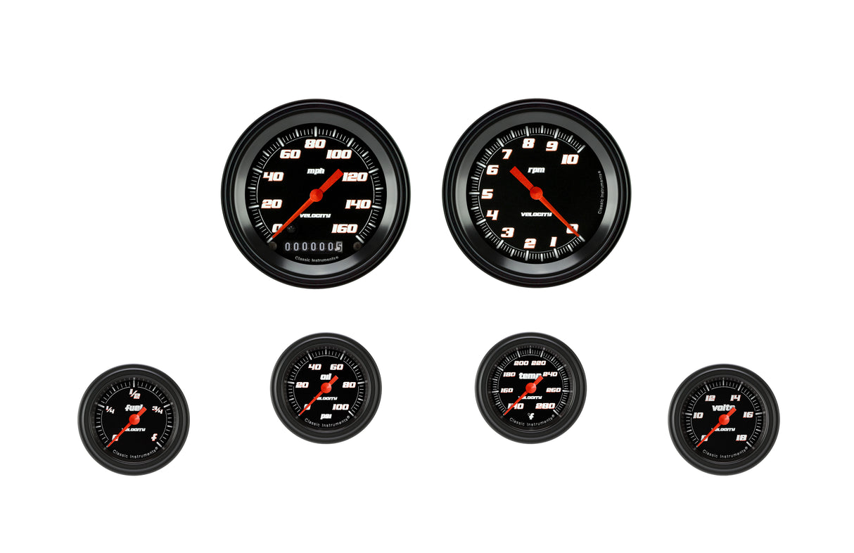 Classic Instruments Velocity Black Six Gauge Set 101 - VS101BBLF