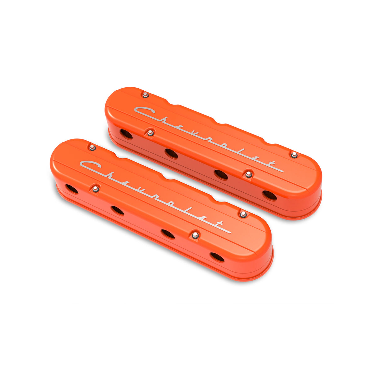 Holley 241-178 2-Piece "Chevrolet" Script Valve Cover - Gen III/IV LS - Factory Orange Machined