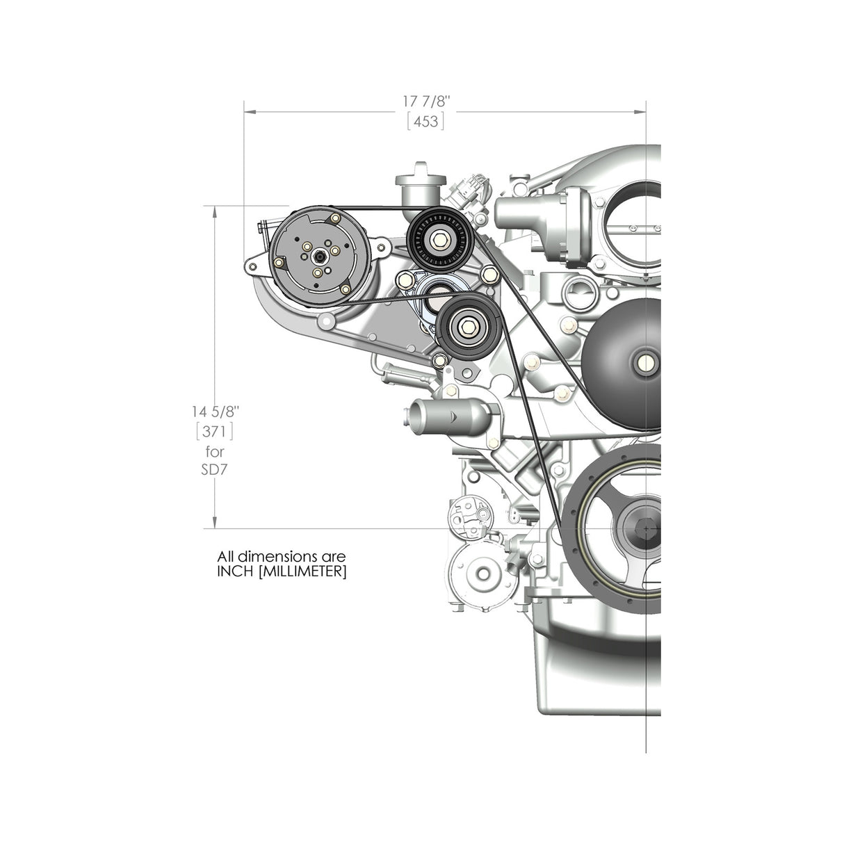 Holley 20-142P LS High-Mount A/C Accessory Drive Kit - Includes SD7 A/C Compressor, Tensioner, & Pulleys- Polished Finish