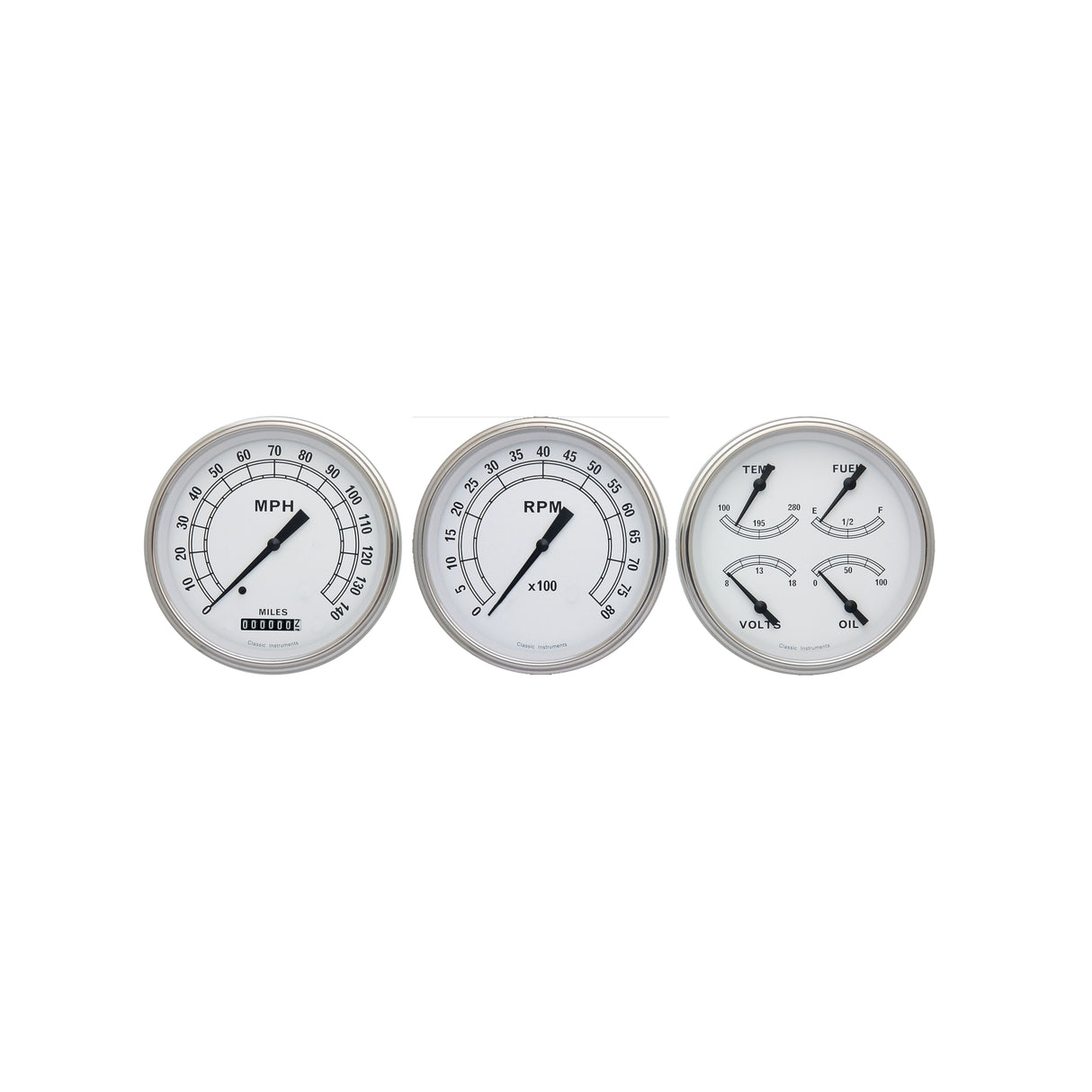 Classic Instruments CLAS WHITE 5IN SPEED, 5IN QUAD, 5IN TACH-G - CW53SLC