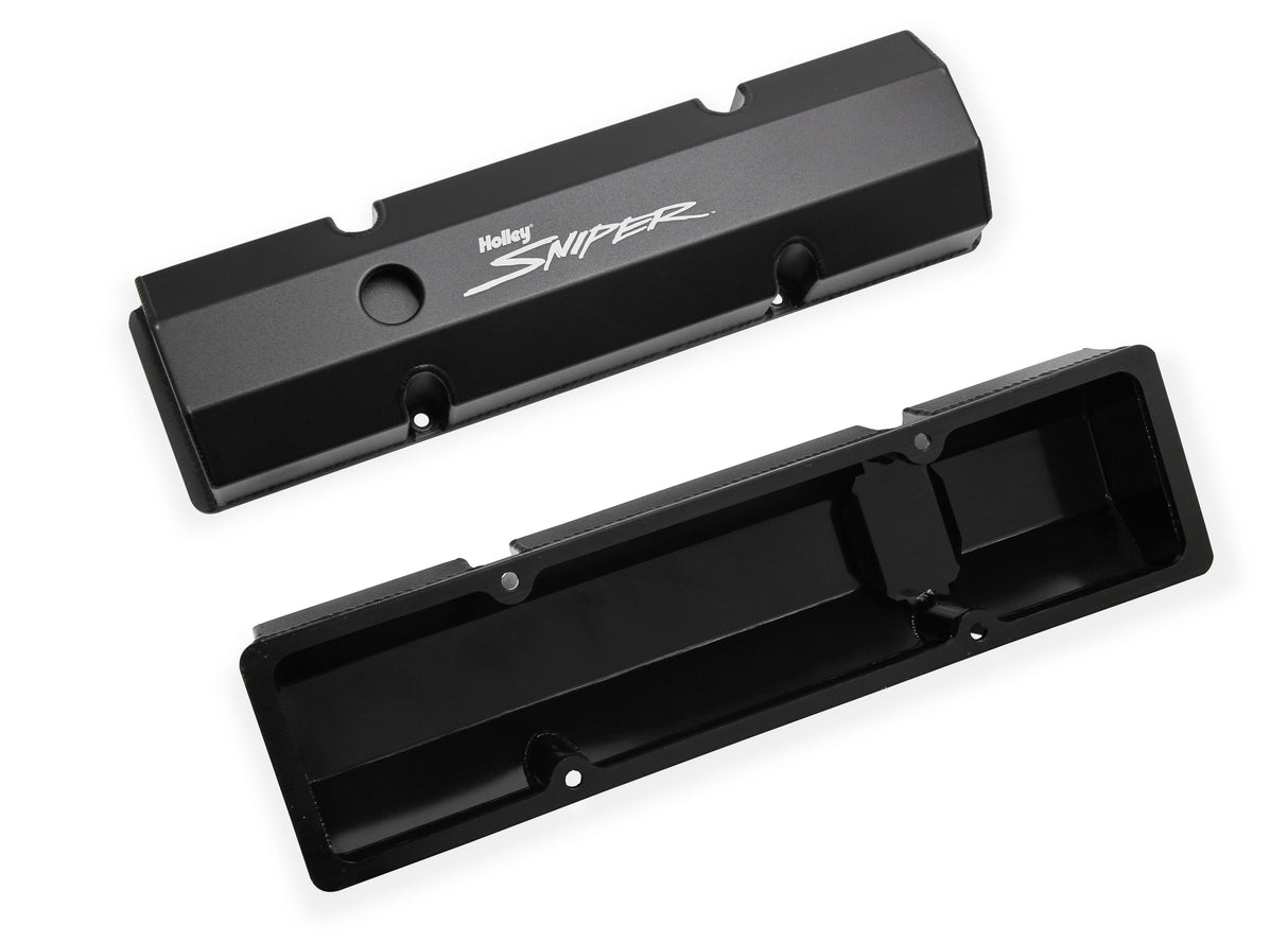 Holley 890010B Sniper Valve Cover - Fabricated Aluminum - SBC - Perimeter Bolt - Flat - Black