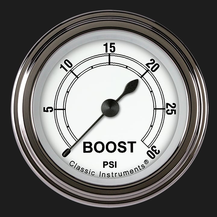 Classic Instruments Classic White 2 1/8" Boost Gauge, 30 psi - CW142SLF