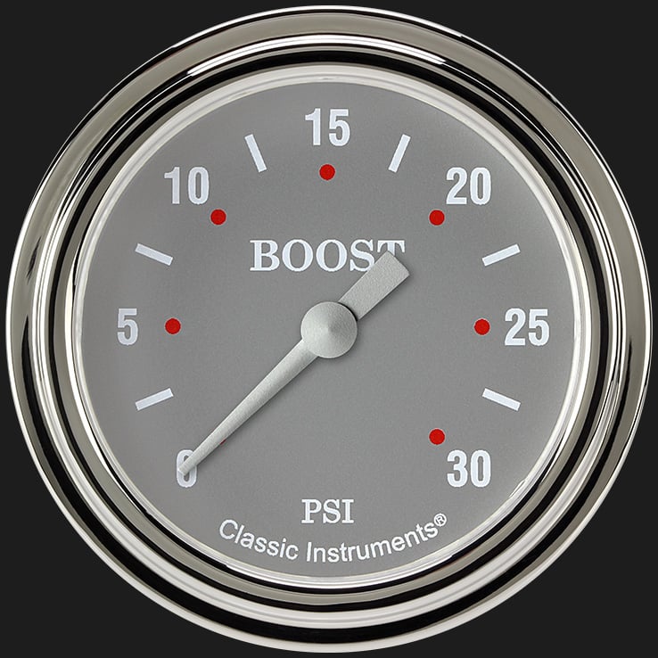 Classic Instruments Silver Gray 2 5/8" Boost Gauge, 30 psi - SG342SLF