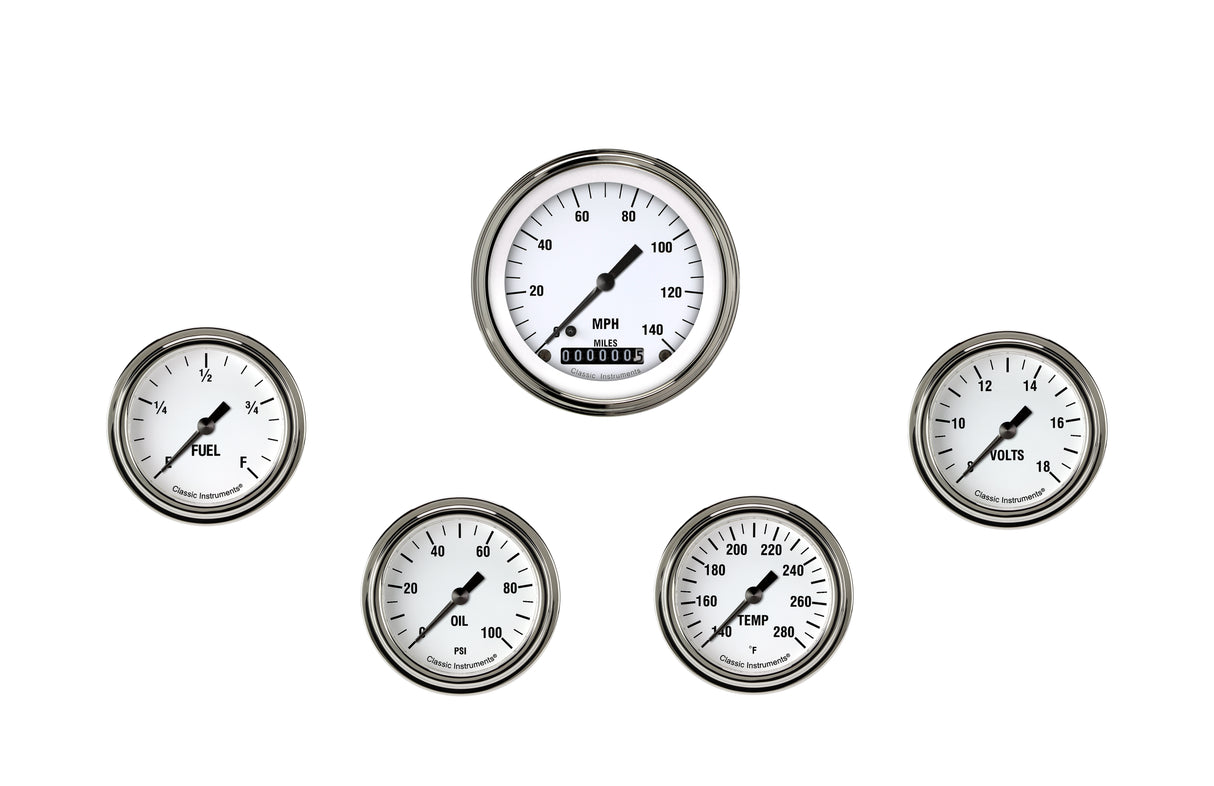 Classic Instruments White Hot Five Gauge Set 300 - WH300SLF