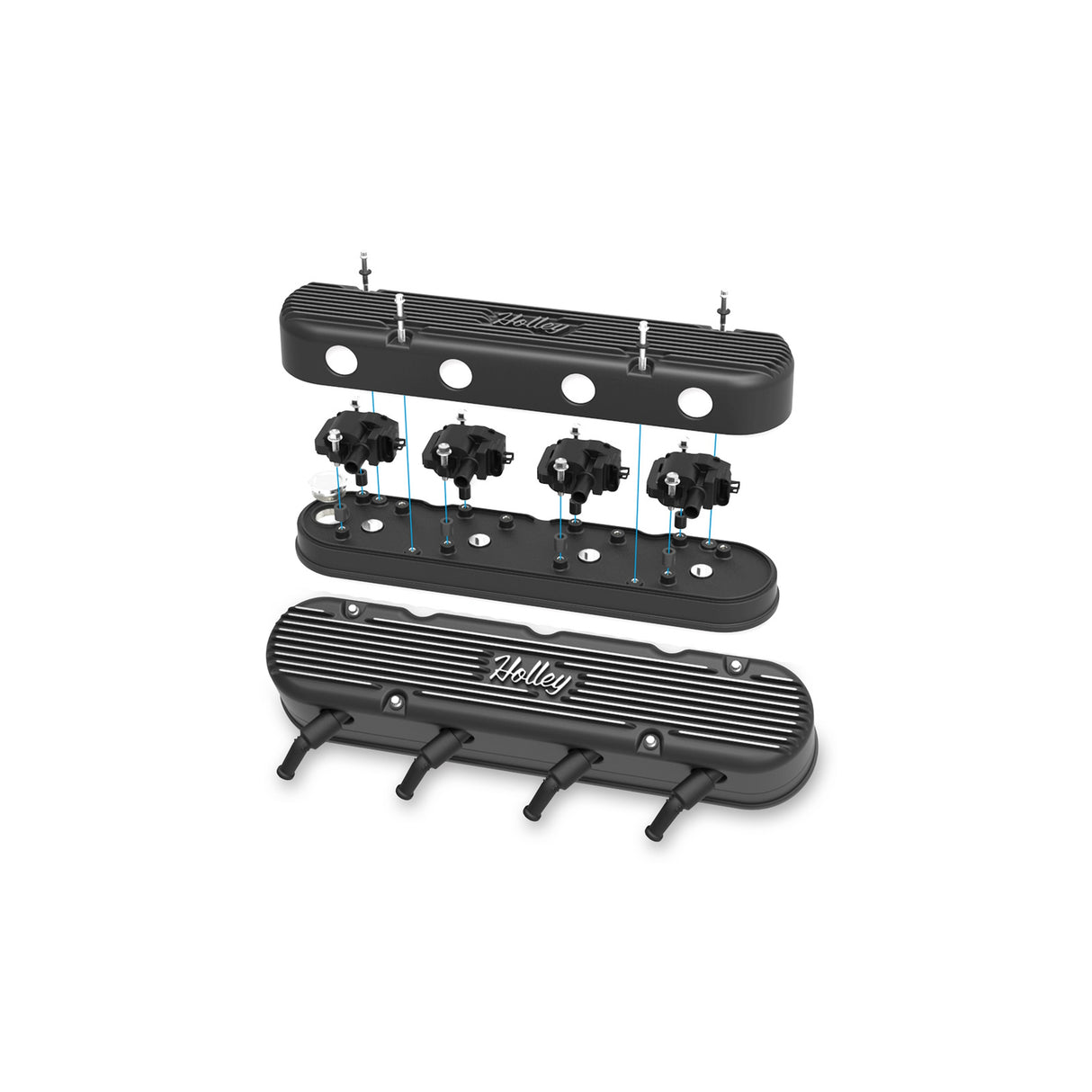 Holley 241-172 2-Piece Vintage Series Valve Cover - Gen III/IV LS - Satin Black Machined