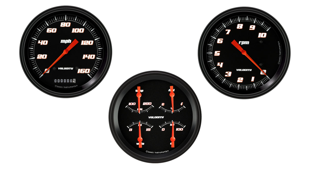 Classic Instruments Velocity Black Series Three Gauge Set - VS53BBLF