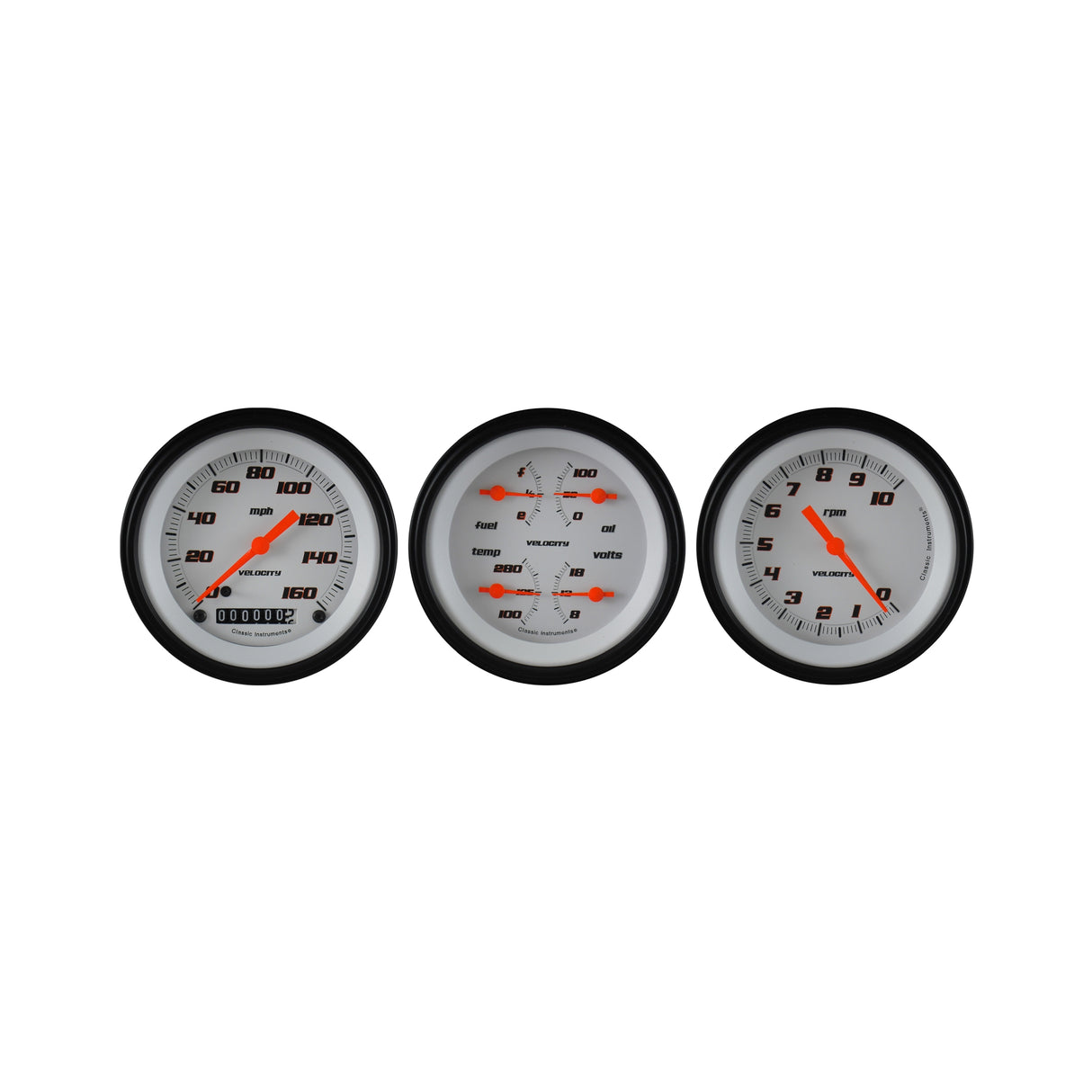 Classic Instruments Velocity White Three Gauge Set - VS03WBLF