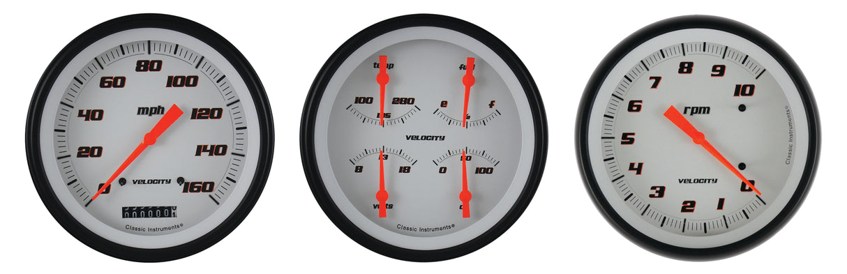 Classic Instruments Velocity White Three Gauge Set - VS53WBLF