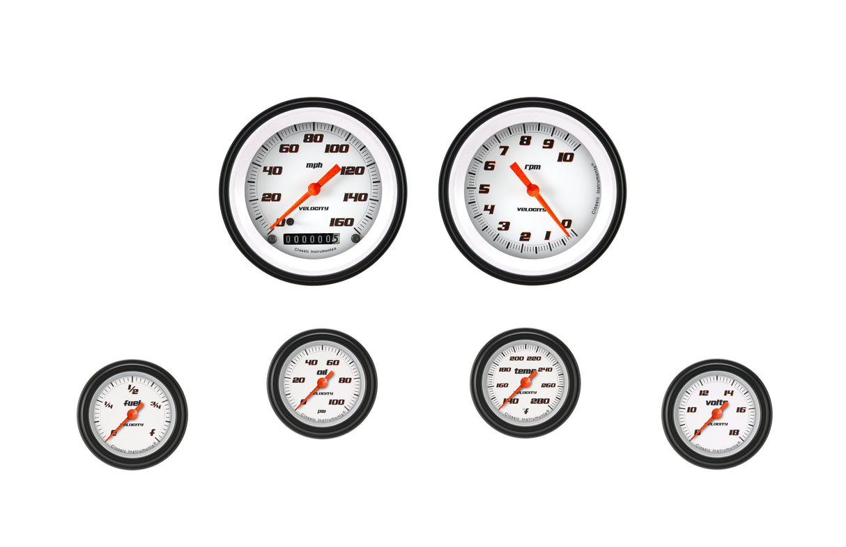 Classic Instruments Velocity White Six Gauge Set 101 - VS101WBLF