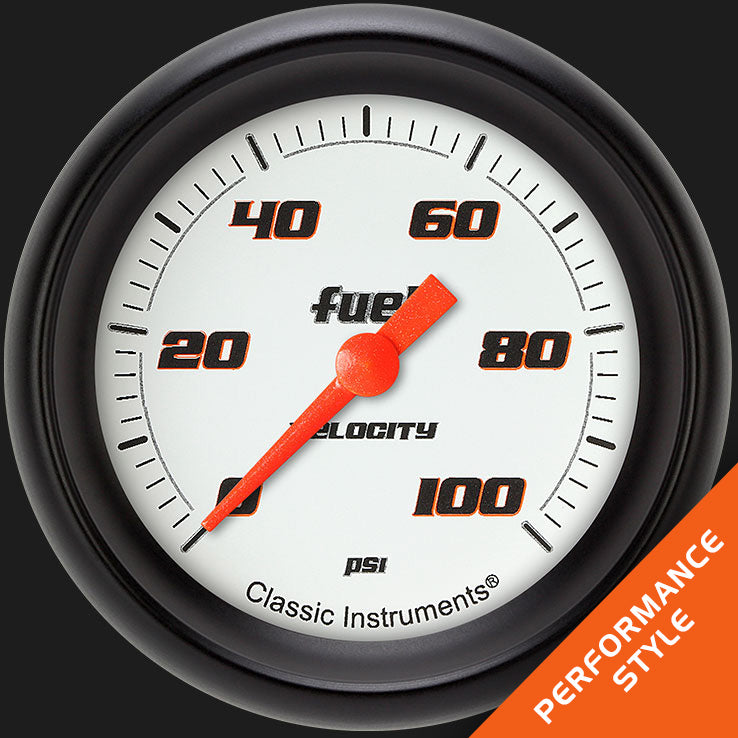 Classic Instruments Velocity White 2 5/8" Fuel Pressure Gauge, 100 psi - VS346WBPF