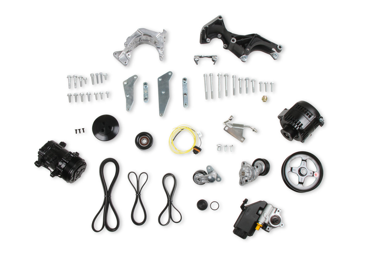 Holley 20-162BK Low-Mount LS Complete Accessory Drive System (Alt, P/S & A/C) - Black Finish