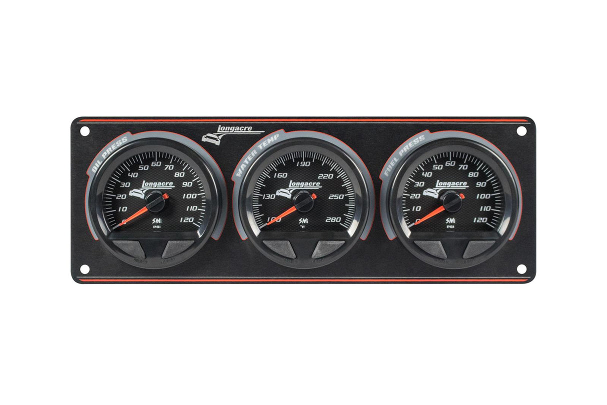 Longacre SMi™ Elite Waterproof Gauge Panel, 3 Gauge Oil Pressure/Water Temperature/Fuel Pressure 120psi - 52-44563