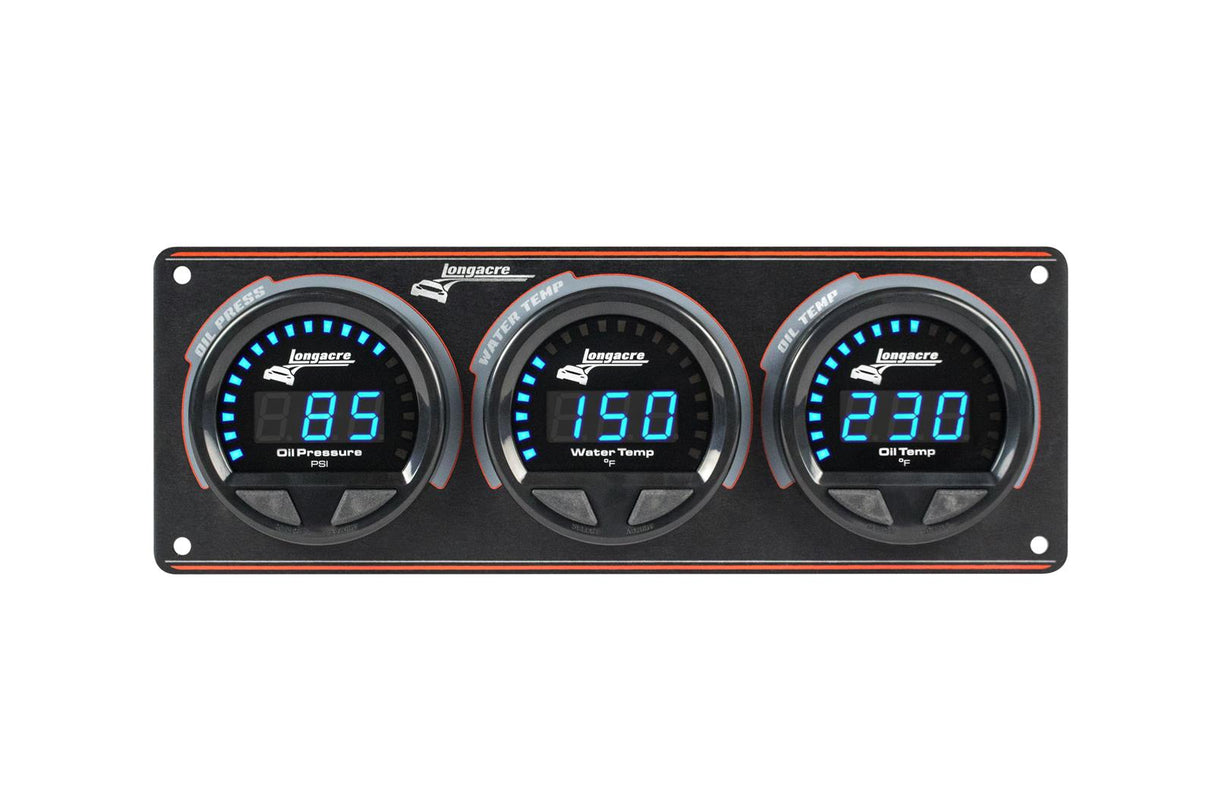 Longacre Digital Elite LED Waterproof Gauge Panel, 3 Gauge Oil Pressure/Water Temperature/Oil Temperature 340° - 52-44661