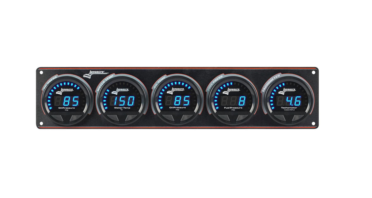 Longacre Digital Elite LED Waterproof Gauge Panel from Longacre, 4 Gauge Oil Pressure/Water Temperature/Oil Temperature/Fuel Pressure - 52-44677
