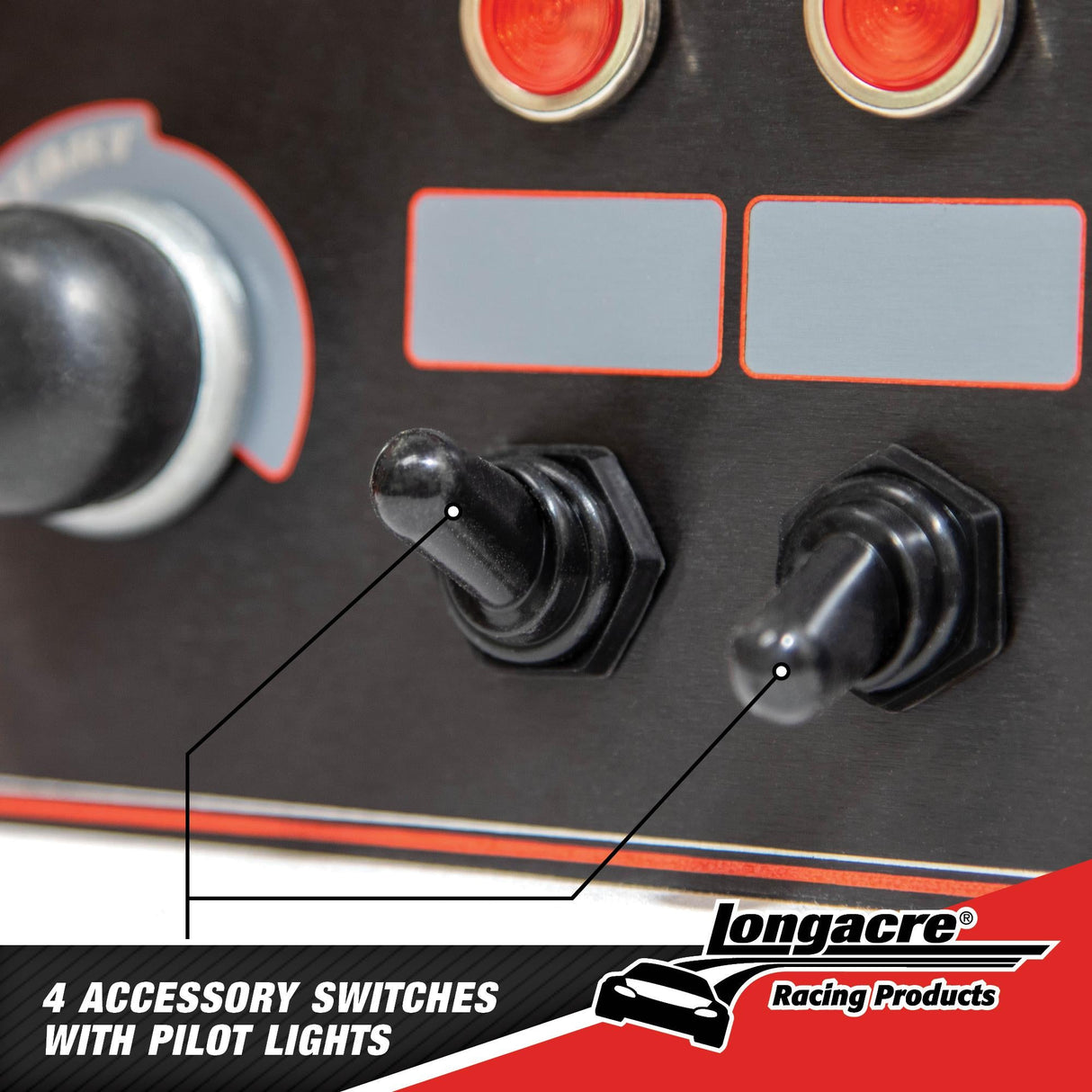 Longacre Flip-up Start / Ignition panel w/ 4 acc & pilot lights - 52-44869