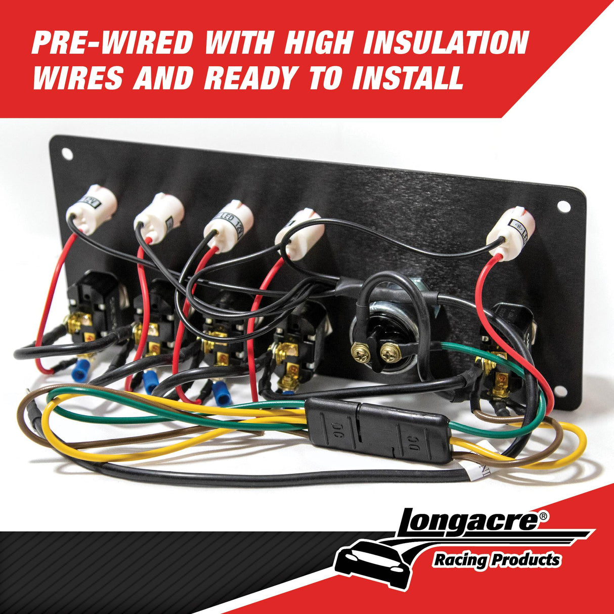 Longacre Flip-up Start / Ignition panel w/ 4 acc & pilot lights - 52-44869