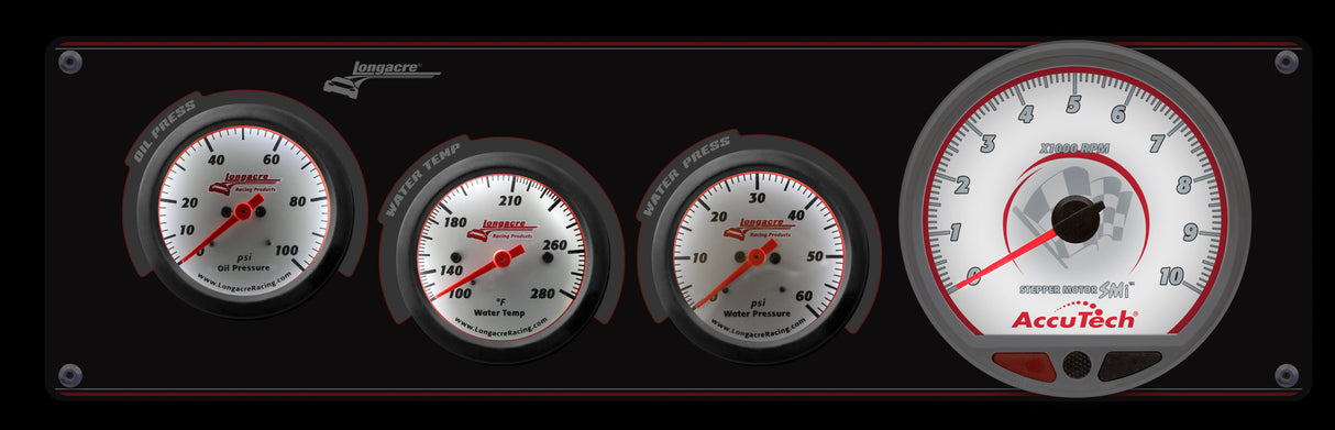 Longacre Sportsman™ Elite 3 Gauge Panel w/Tach Oil Pressure, Water Temperature, Water Pressure - 52-46909
