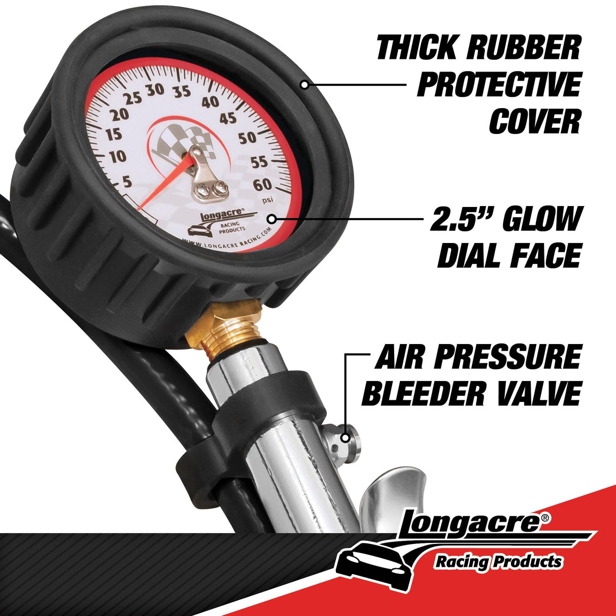 Longacre Deluxe 2½" GID Quick Fill Tire Gauge 0-60 psi - 52-52009