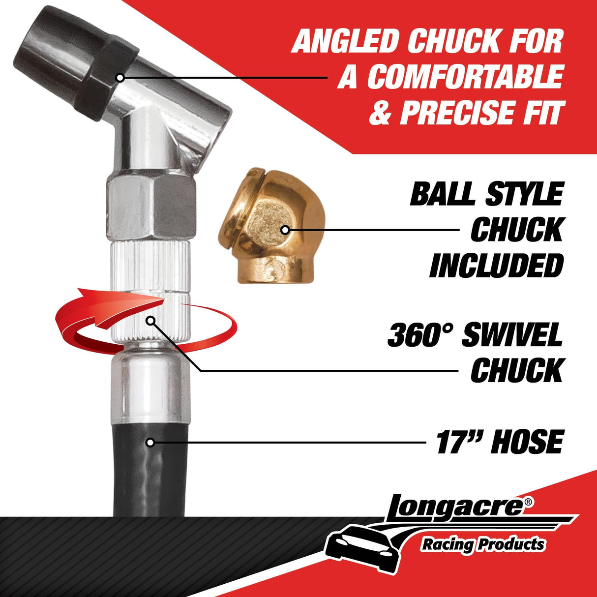 Longacre Deluxe 2½" GID Quick Fill Tire Gauge 0-60 psi - 52-52009