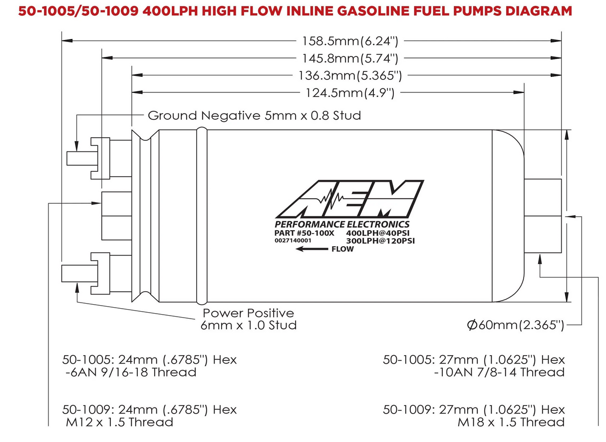 AEM High Flow Inline Fuel Pump - 50-1005
