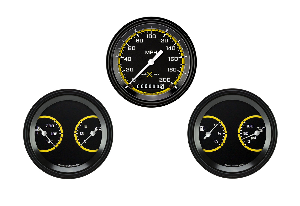 Classic Instruments AutoCross Yellow Three Gauge Set - AX04YBLF