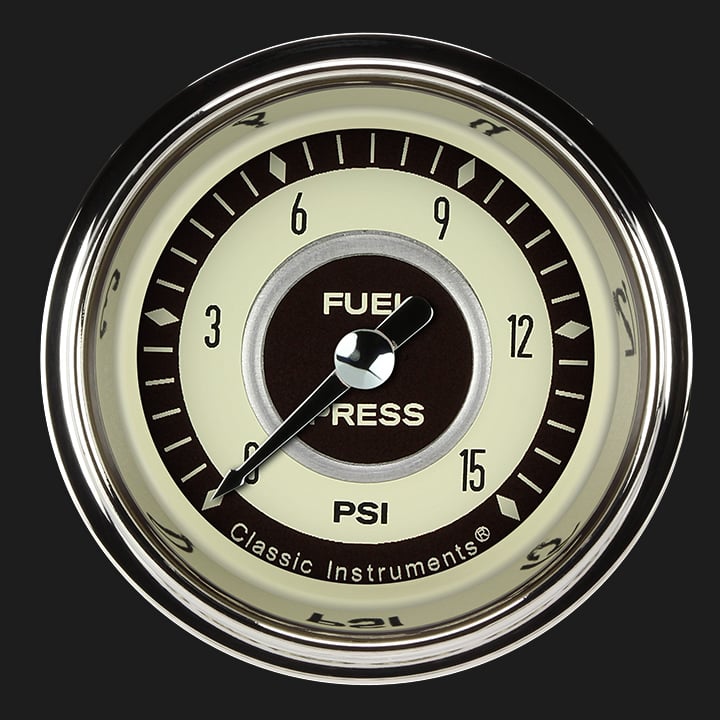 Classic Instruments Nostalgia VT 2 1/8" Fuel Pressure Gauge, 15 psi - NT145SHC
