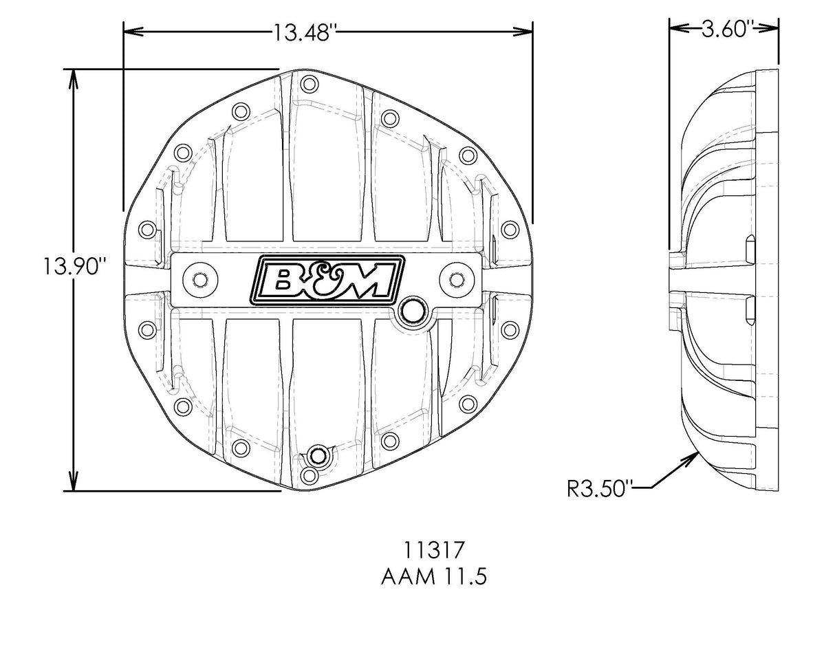 B&M Hi-Tek Aluminum Differential Cover for AAM 11.5 - Black - 11317