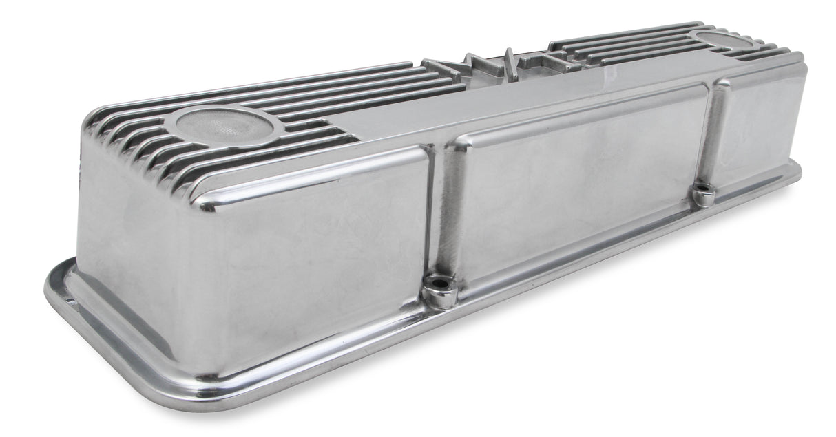 Holley 241-82 M/T Valve Covers - Vintage Style - Finned - SBC - Polished
