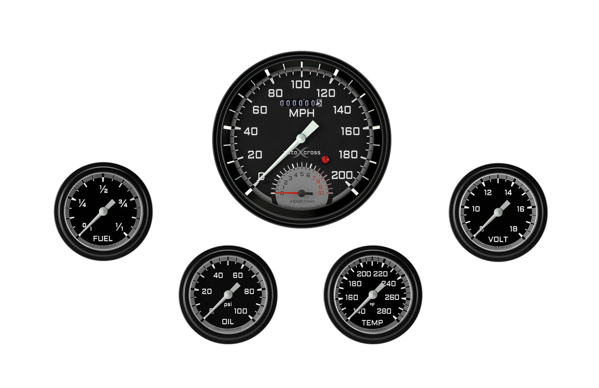 Classic Instruments AutoCross Gray Five Gauge Set 365 - AX365GBLF