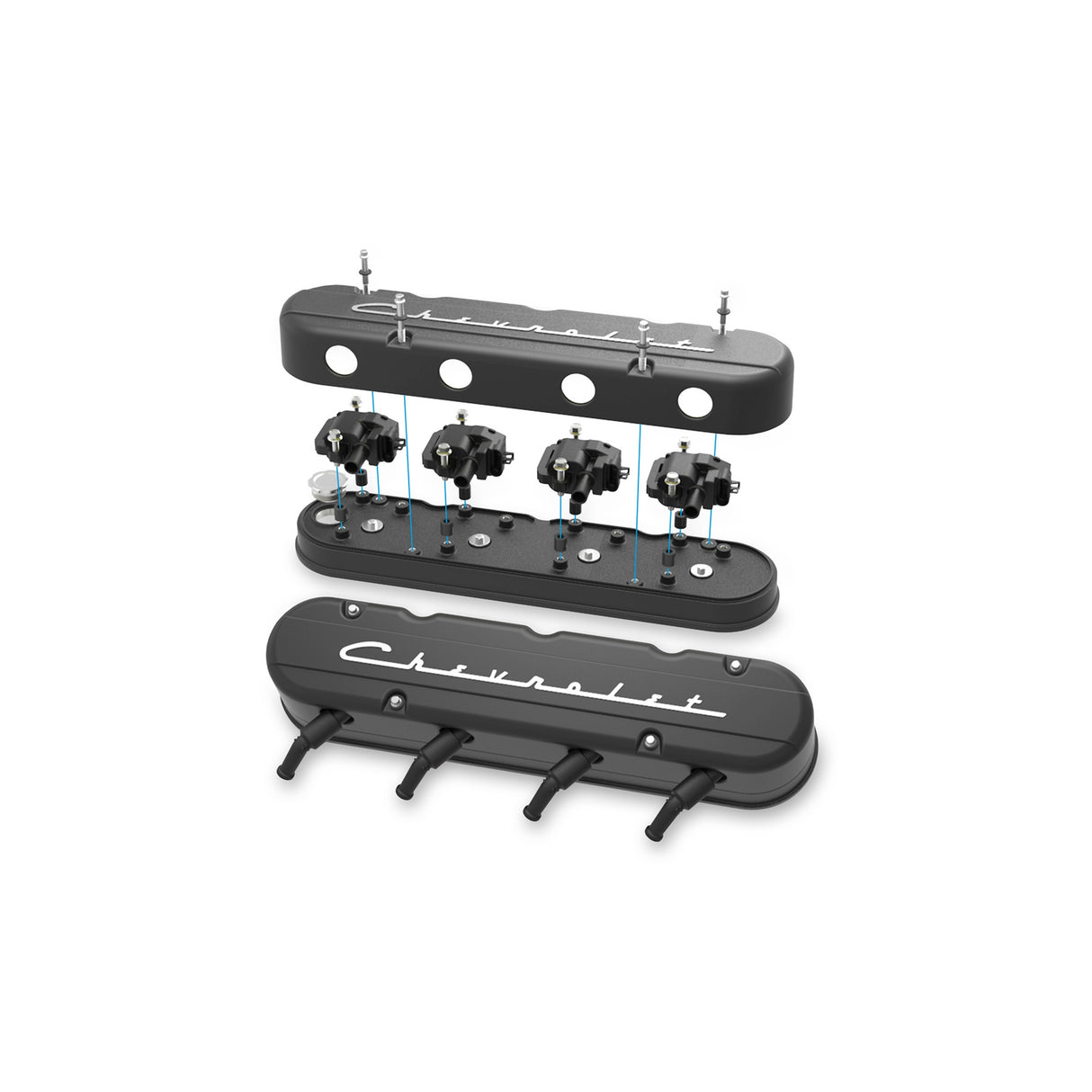 Holley 241-177 2-Piece "Chevrolet" Script Valve Cover - Gen III/IV LS - Satin Black Machined