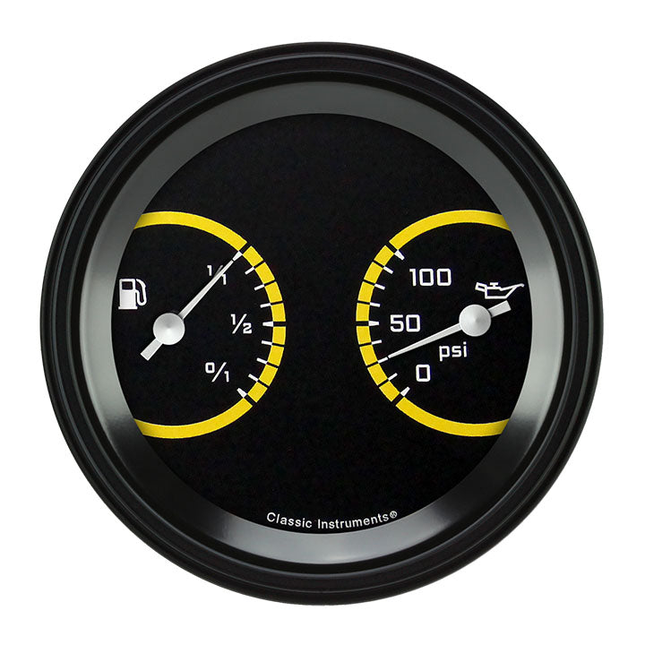 Classic Instruments AutoCross Yellow 3 3/8" Fuel & Oil Dual - AX72YBLF