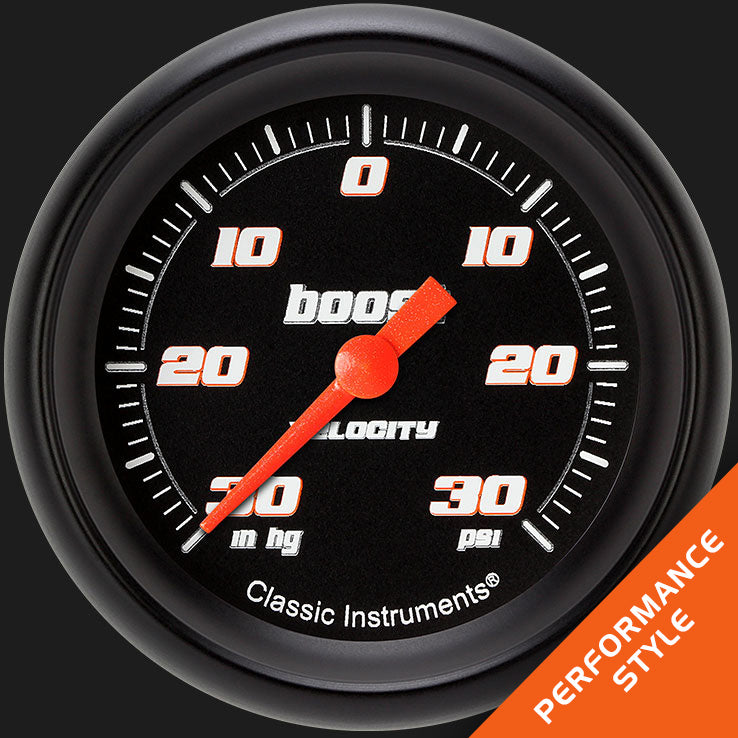 Classic Instruments Velocity Black 2-5/8" Boost/Vac Gauge - VS341BBPF